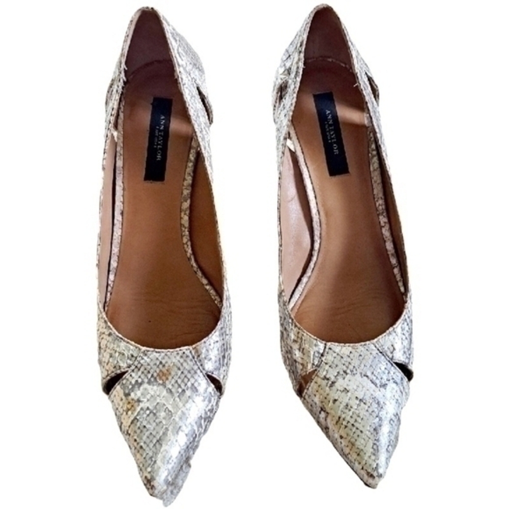 Ann Taylor Pearlescent Python Metallic Leather He… - image 4